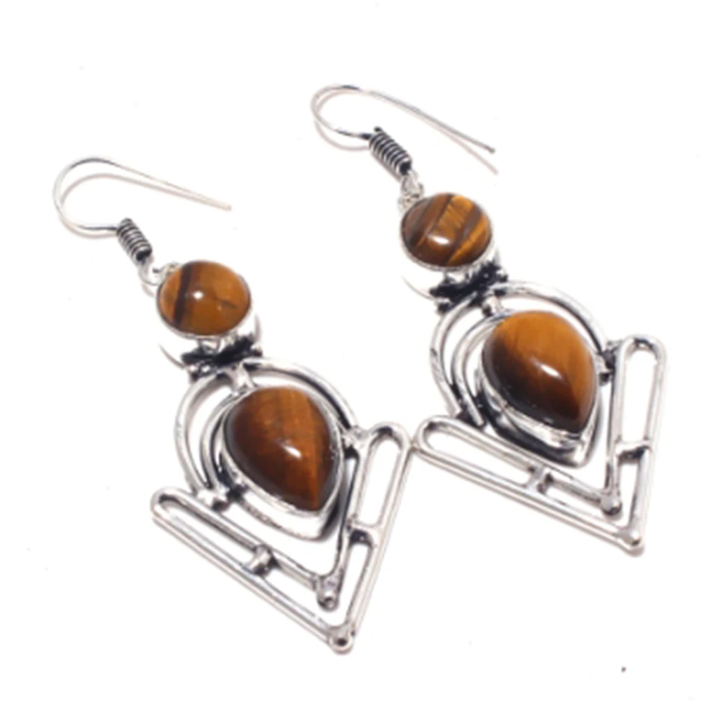 

Tiger Eye Earrings Silver Overlay over Copper, 63 mm , E4159
