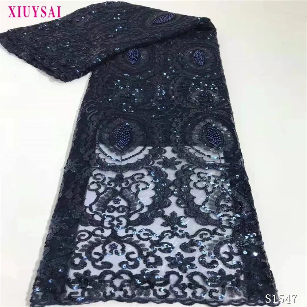 

5 yard Newest hot Selling French Lace with Sequins Beads High Quality African Tulle Lace Net Embroidered Lace Fabric SL1547