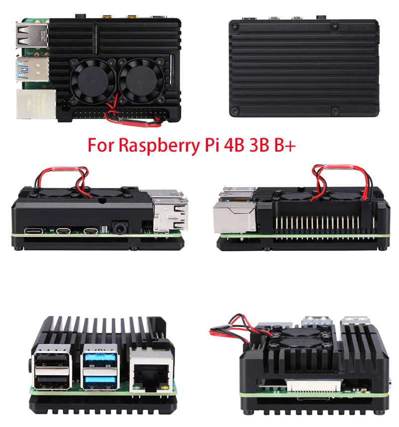 Для Raspberry Pi 4 Модель B 3B B+ корпус из алюминиевого сплава с двойным охлаждающим вентилятором теплоотвод металлический корпус для Raspberry Pi 4B Shell