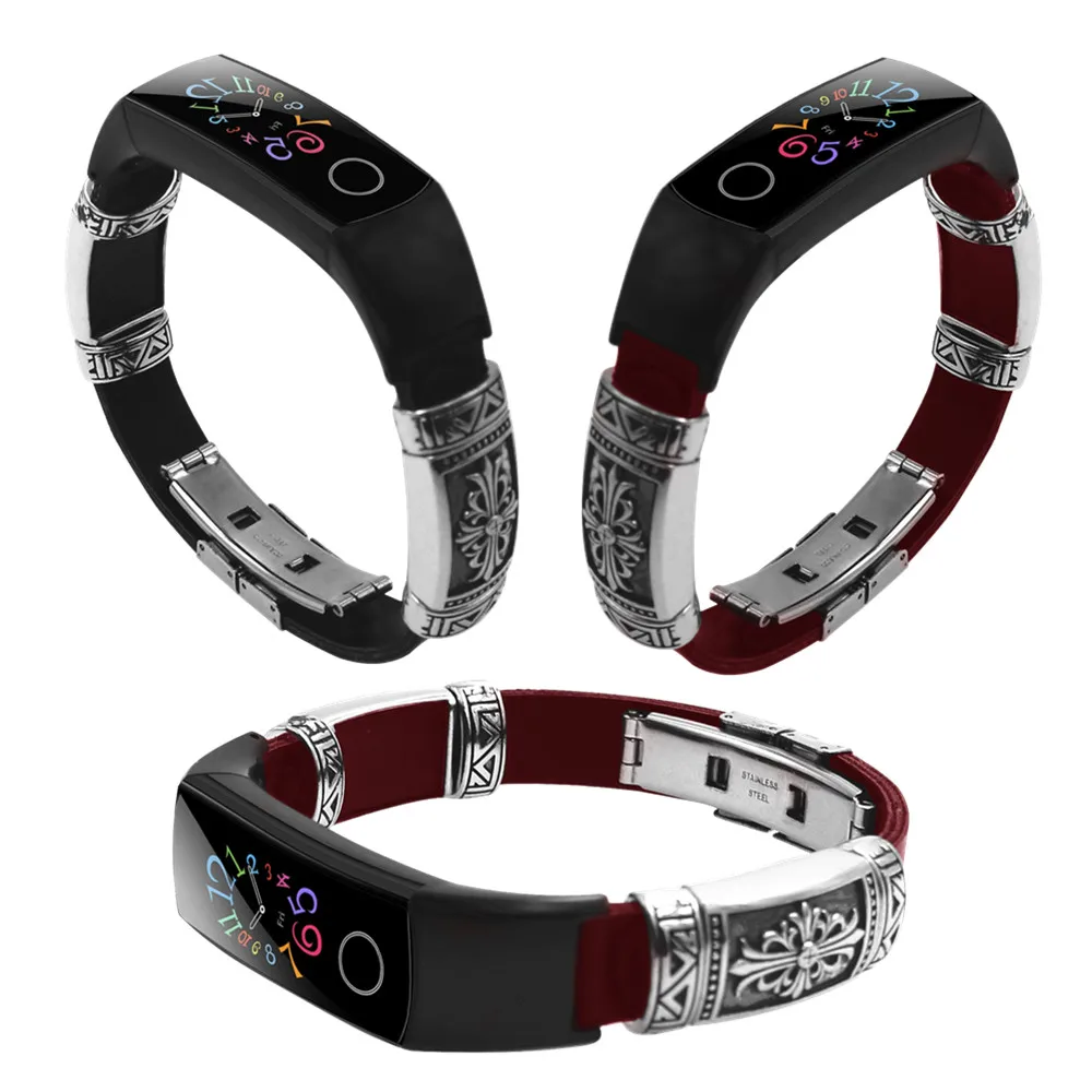 Кожаный и металлический ремешок для Honor Band 5 4 сменные браслеты Huawei 4/5 модные