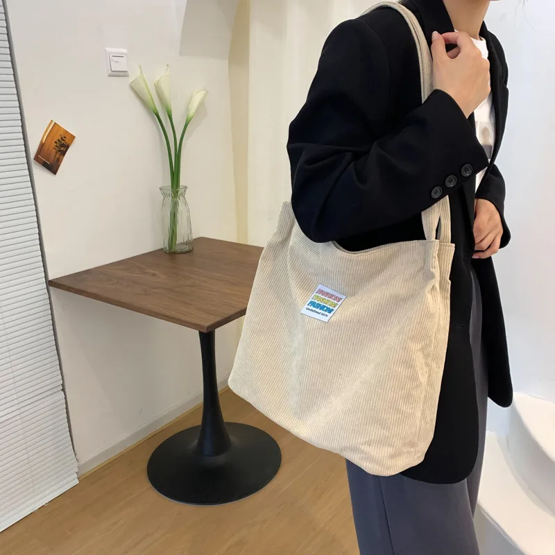 

Women Shoulder Bag Large Canvas Tote Shopper Bag for Woman 2022 Cotton Cloth Girl Students Book Bags Corduroy Female Handbags