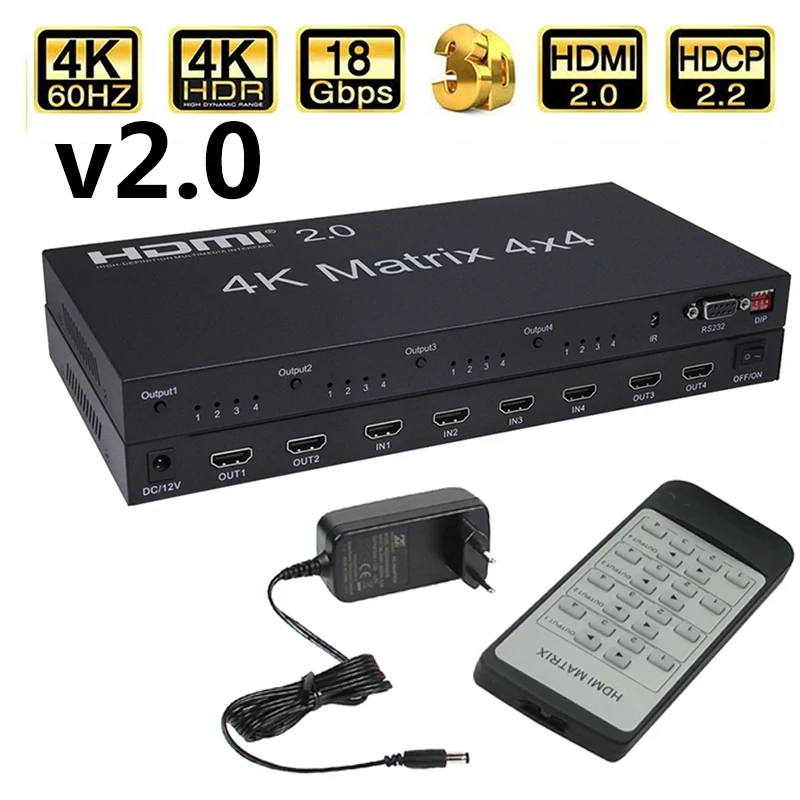 Матрица HDMI 2 0 4x4 4K @ 60 Гц (RGB/YUV 4:4:4) переключатель сплиттер 4 в выхода управление