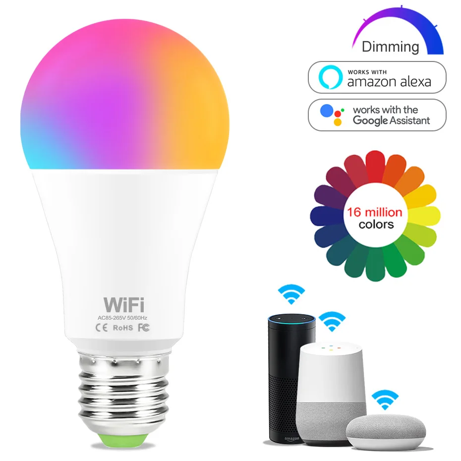 Умная лампочка E27 B22 с Wi-Fi приглушаемая лампа RGB 15 Вт голосовым управлением через