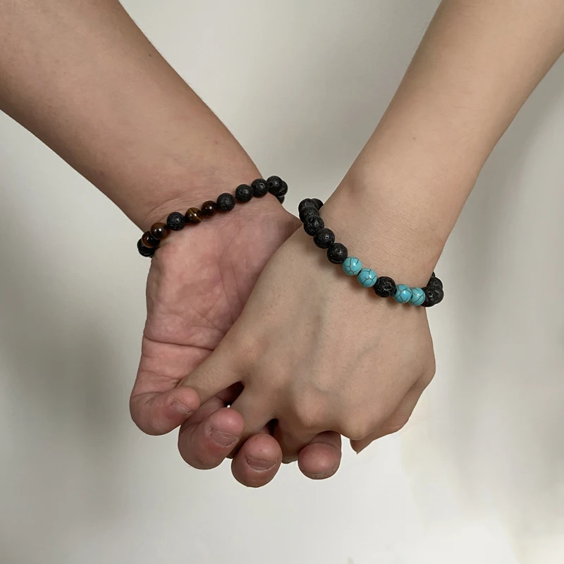 

Bead Bracelet Natural Tiger Stone Charm Onyx Beaded Couple Distance Bracelets For Women Men Friend Stretch Jewelry