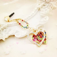 fashion style color diamond series heart shaped design mobile phone ear cap dust plug for iphone samsung 3 5mm dust plug