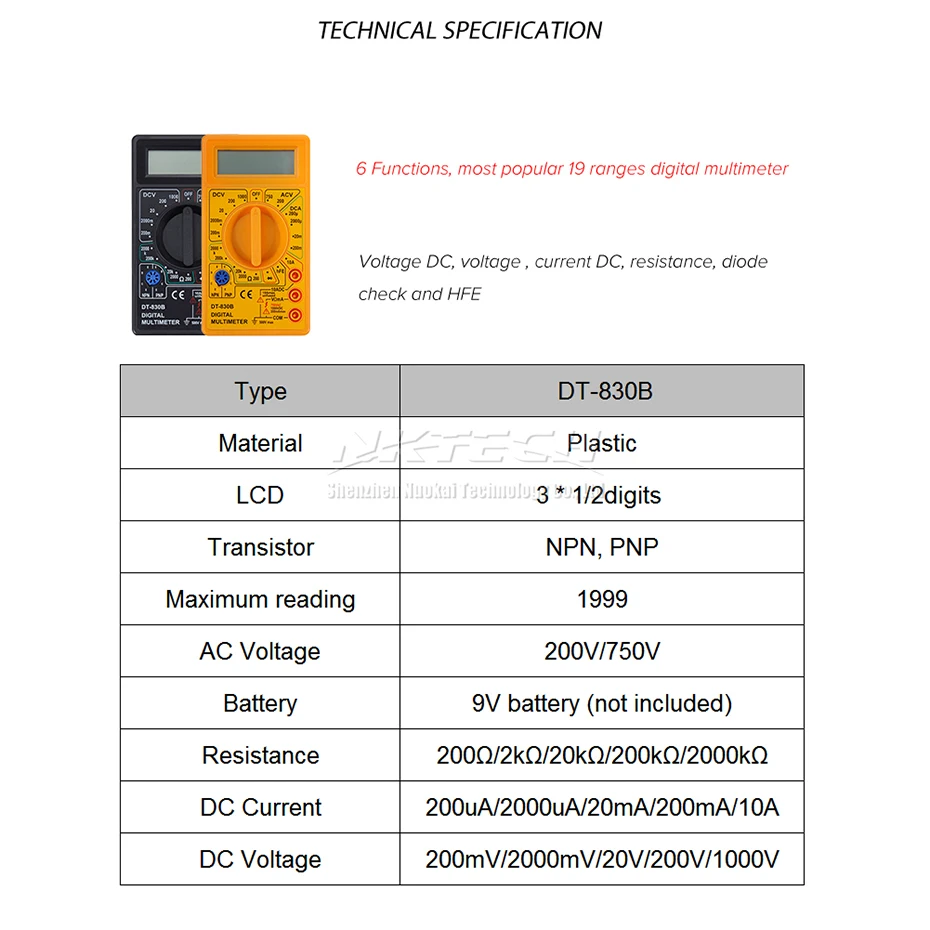 NKTECH DT830B мини ЖК-дисплей цифровой мультиметр электрический Вольтметр Амперметр Омметр AC/DC 750/1000 в Ампер Вольт Ом тестер мультиметра