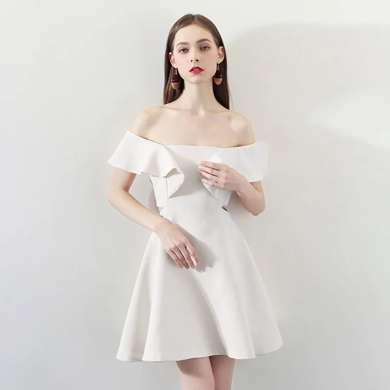 

Slim Women Sexy Party Dress Beige Women Dress Vestidos 2021 Elegant Women Mini Party Dress Sexy Petal Sleeve