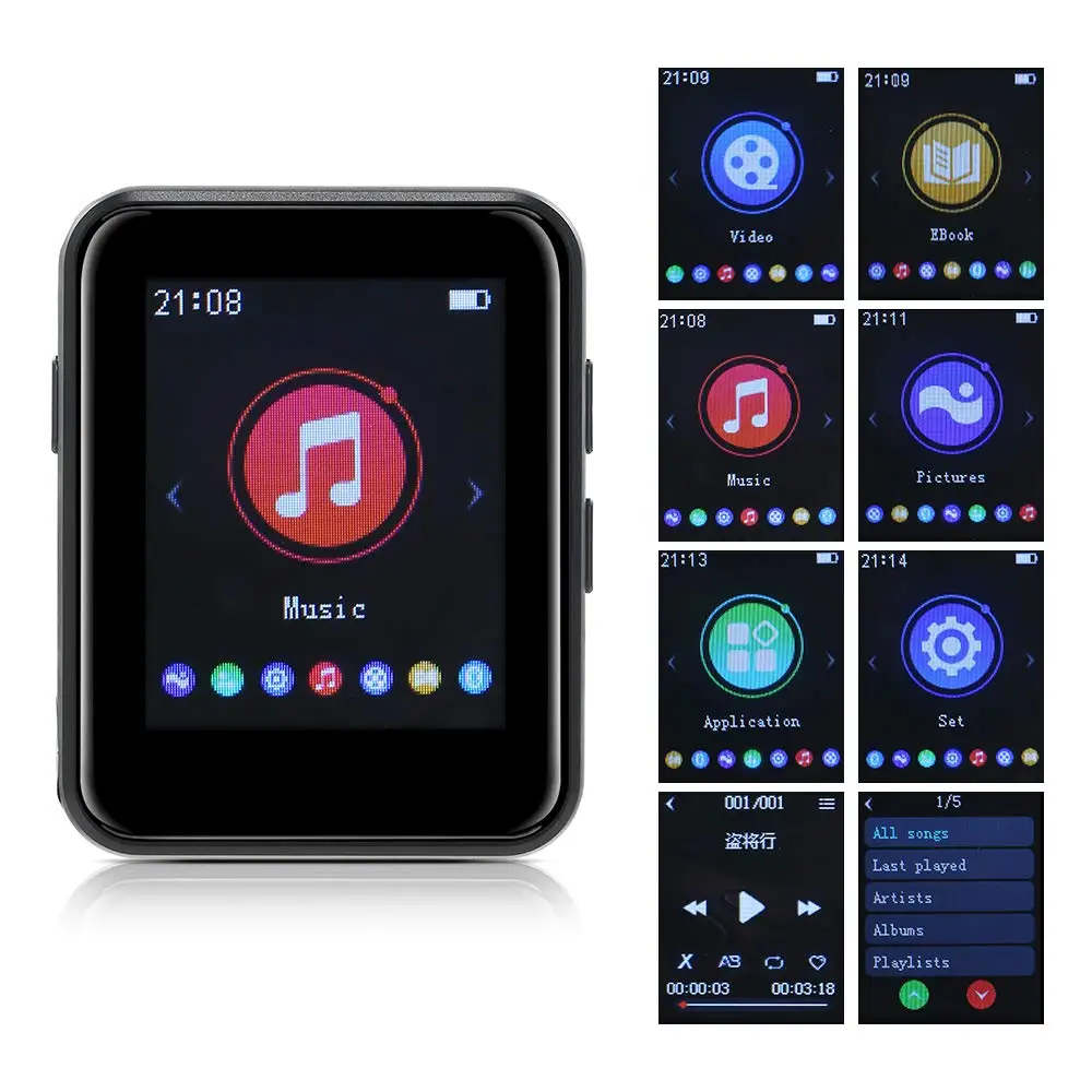 BENJIE X1 Bluetooth 5,0 MP3 плеер портативный Полный сенсорный экран 16 Гб мини HIFI музыкальный плеер с динамиком, fm-радио, запись, электронная книга