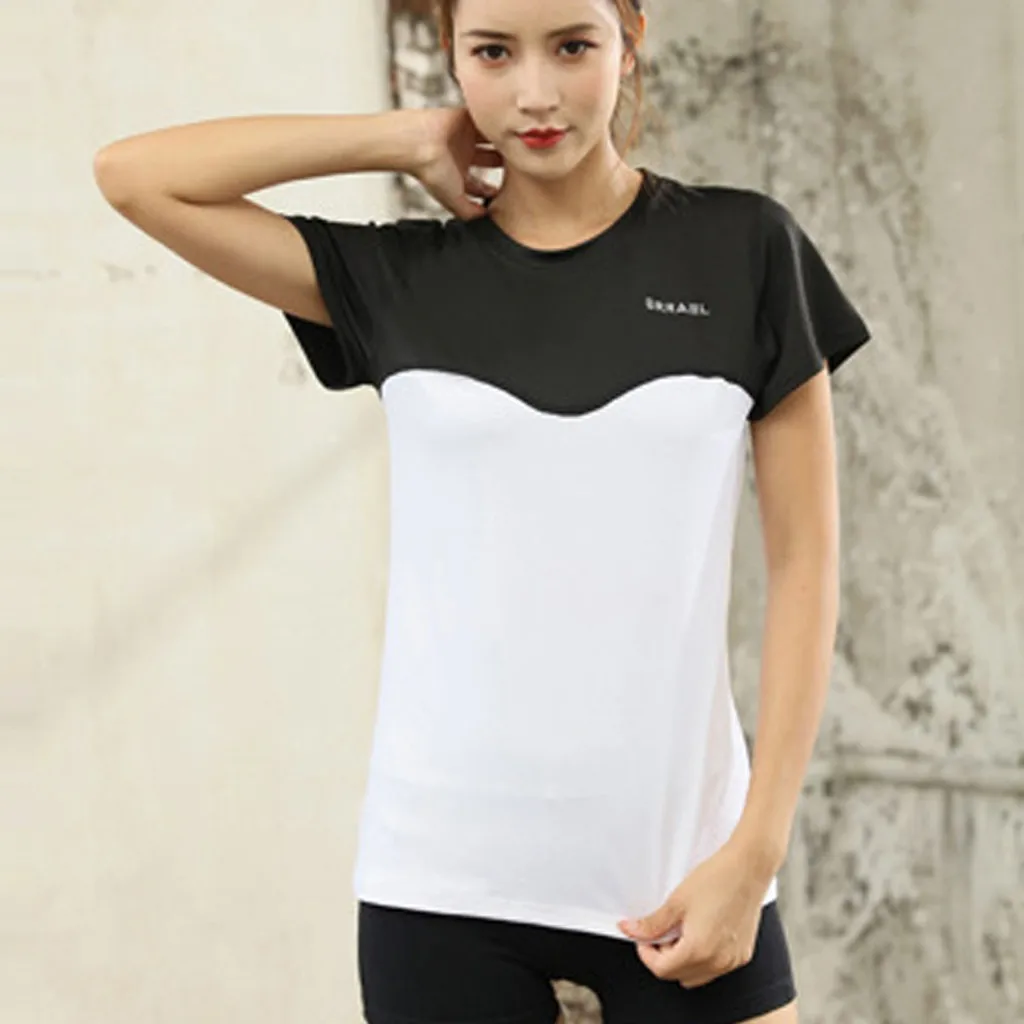 Женский топ для йоги спортивные футболки черно-белая одежда фитнеса футболка с