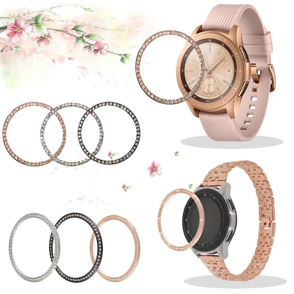 

Diamond Bezel Ring for Samsung Galaxy Watch 42mm Rose Gold Metal Adhesive Acces bumper Accessories Case Anti Scratch Frame Cover