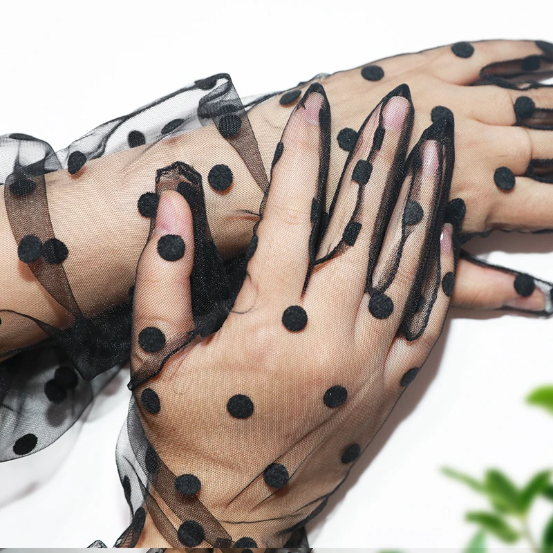 

Polka Dot Formal Prom Lace Gloves Tulle Mesh Semi Sheer 33" 85cm Long Big Puff Sleeves Black Ball Gown Party cosplay