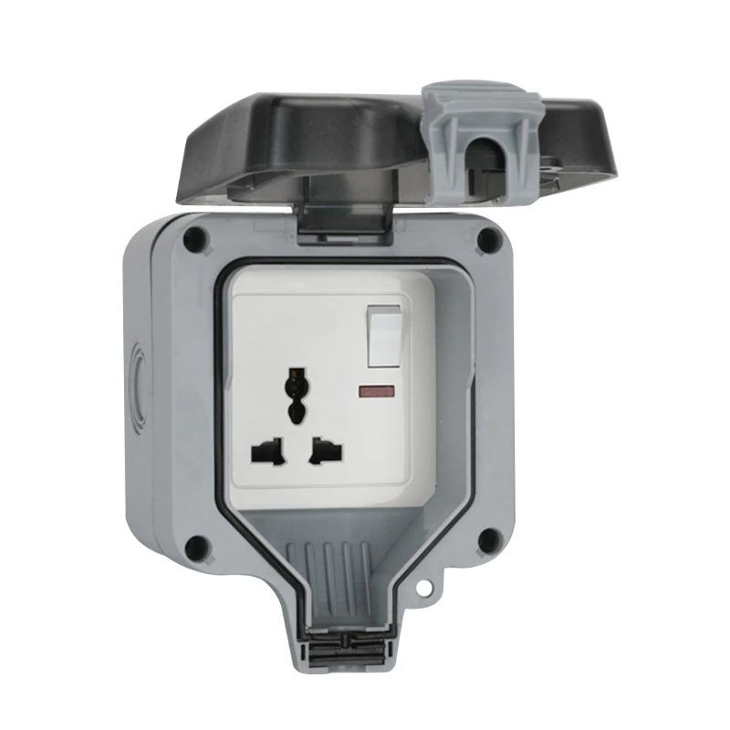 

UK/EU Plug Electrical Wall Socket Outdoor Waterproof Dust-proof Power Outlet