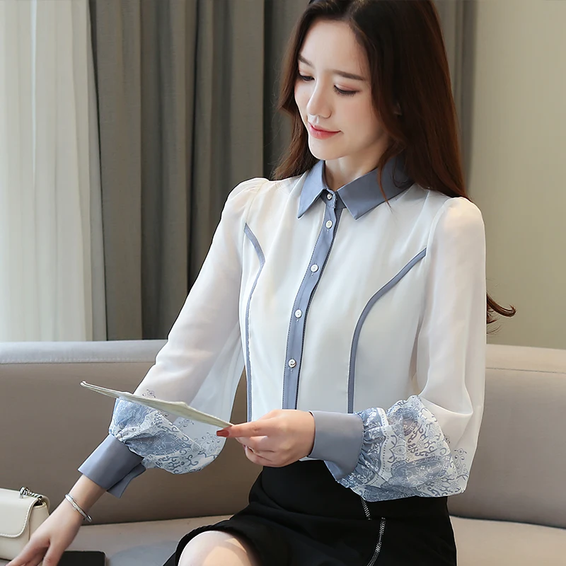 Женская шифоновая блузка с длинным рукавом лето 2020 корейская мода длинный рукав