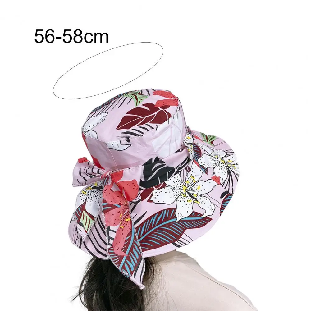 

Flower Printing Anti-UV Bow Superlarge Brim Foldable Bucket Hat Sun Hat Fashion Accessories for Outdoor