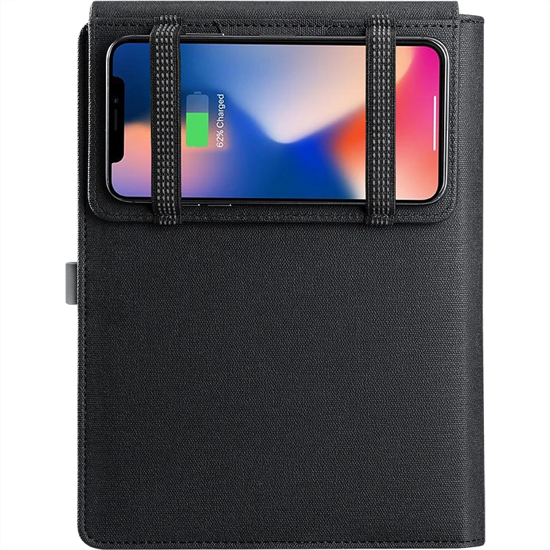Multifuctional A5 business travel notebook composition book with 5000mAh power bank foldable mobile stand holder elastic belt | Канцтовары