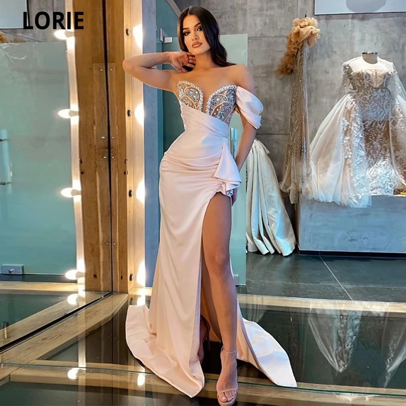 LORIE Vestidos De Fiesta De sirena con cuello en V profundo, ropa De noche De 2021, Sexy, con abertura lateral, cristales brillantes, para graduación, cumpleaños (0)
