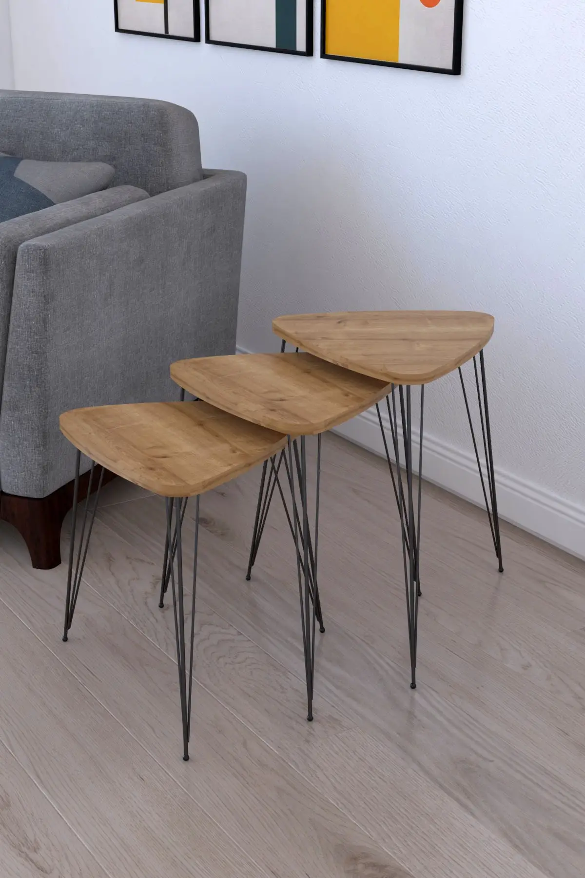 

Elite 3 pcs Zigon Side Serving Stand Tea Stand Decorative Coffee Table-Oak