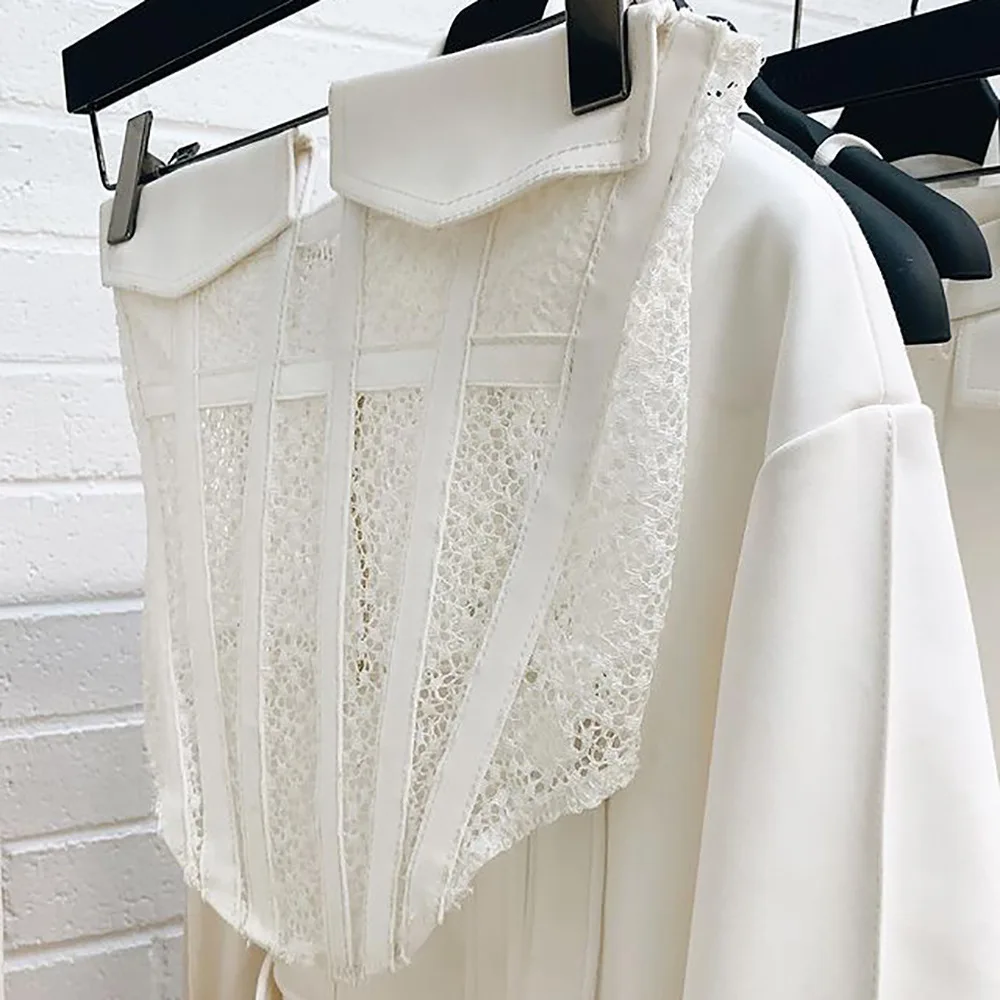 

Sexy Lace Corset Top Women Sleeveless Off Shoulder Tank Cropped Streetwear Bustier Mesh Slim Crop Top White New 2021