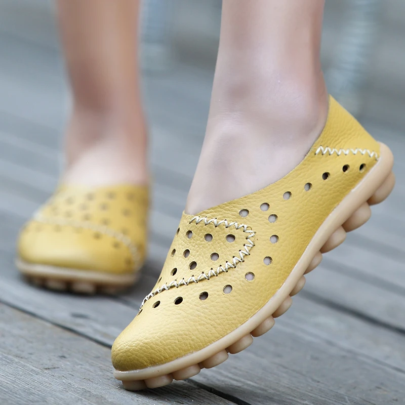

Women's Sneakers Summer Fashion Casual Shoes Slip-On Small Hole Breathable Leather Sewing Falt Shoes For Women Zapatos De Mujer