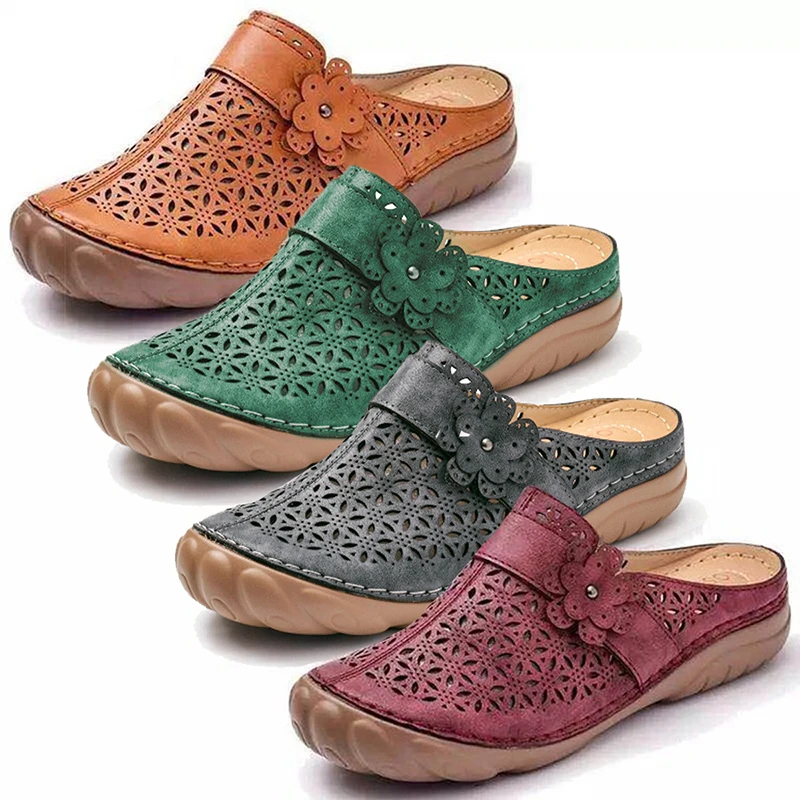 Женские удобные шлепанцы с пряжкой женские полые тапочки кожаные сабо туфли на