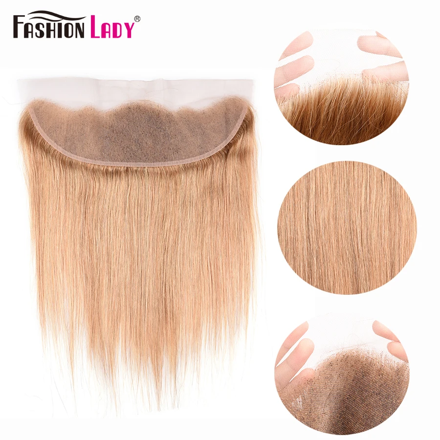 

Fashion Lady Pre-Colored Human Hair Lace Frontal Closure 13x4 straight Lace Frontal Ear To Ear Dark Blonce Frontal 27# Remy Hair
