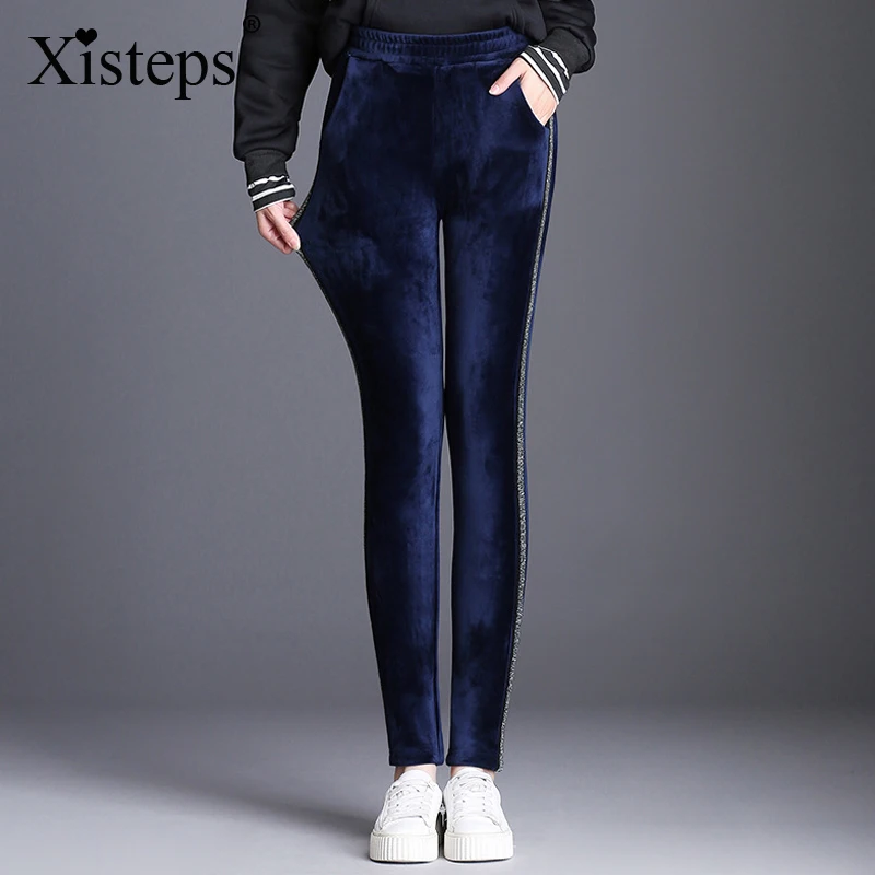 

Xisteps женские зимние теплые бархатные брюки-карандаш большого размера с высокой талией, женские брюки, плюшевые длинные облегающие брюки, ул...