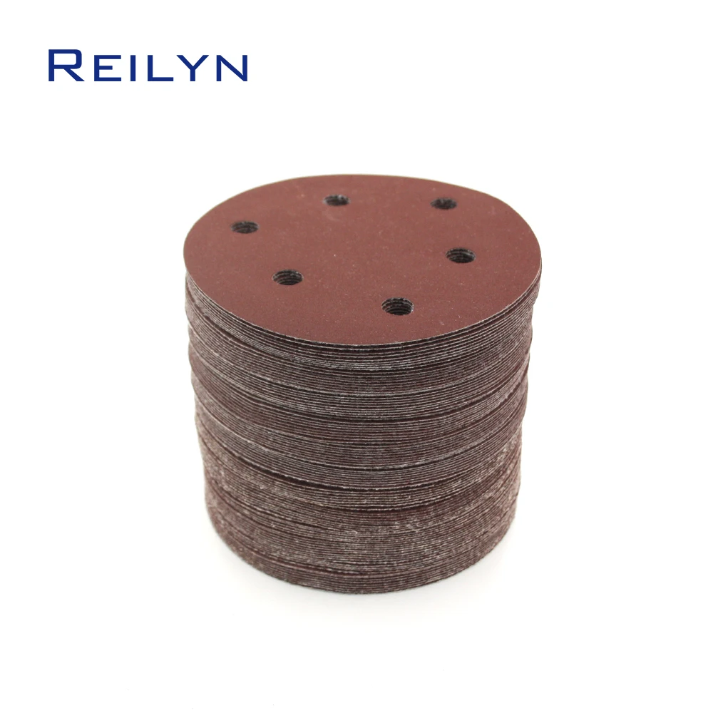 

100pcs 6 inch 150mm Flocked Sand Paper Tray 6 holes Red SandPaper Pad Sanding Wheel for Orbital Sander Wood Floor Polishing Disc