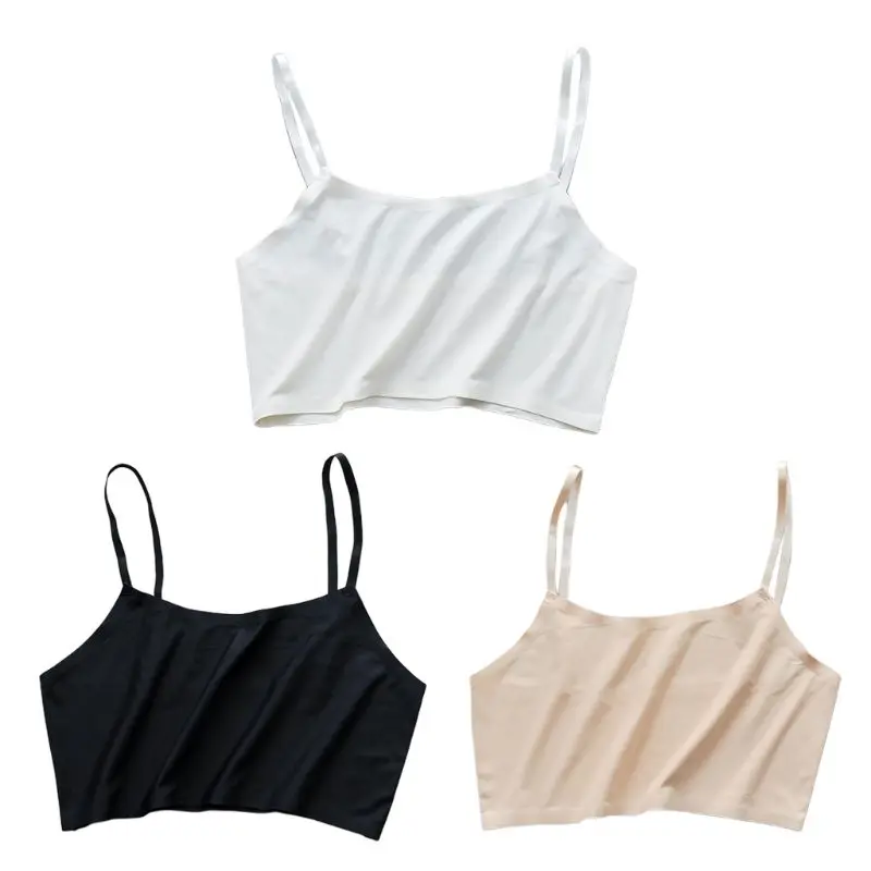 

Women Girls Ice Silk Crop Top Seamless Bralette Solid Color Wire Free Camis Vest Y5JD