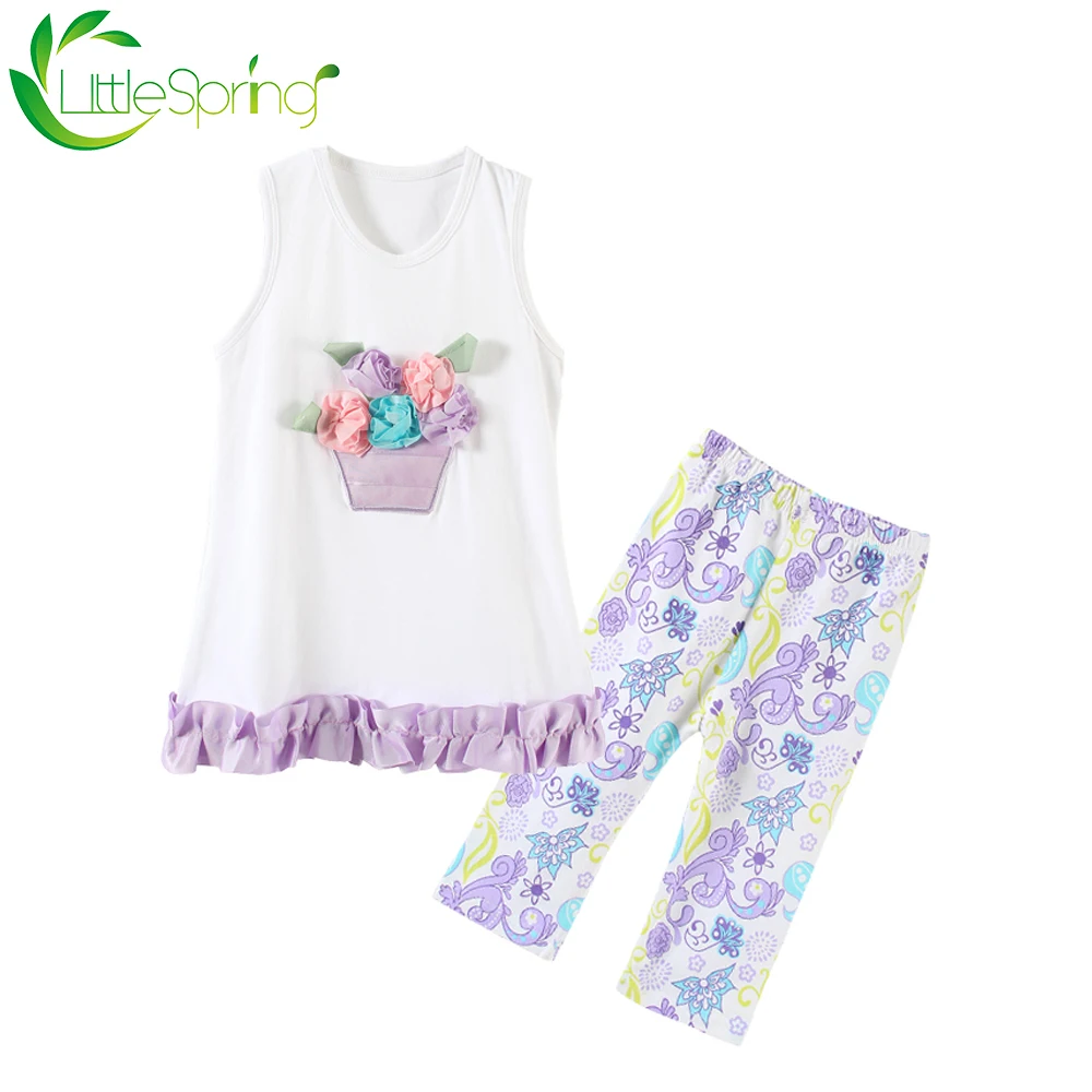 Наряды для маленьких девочек LittleSpring летние без рукавов с 3D цветами Симпатичные