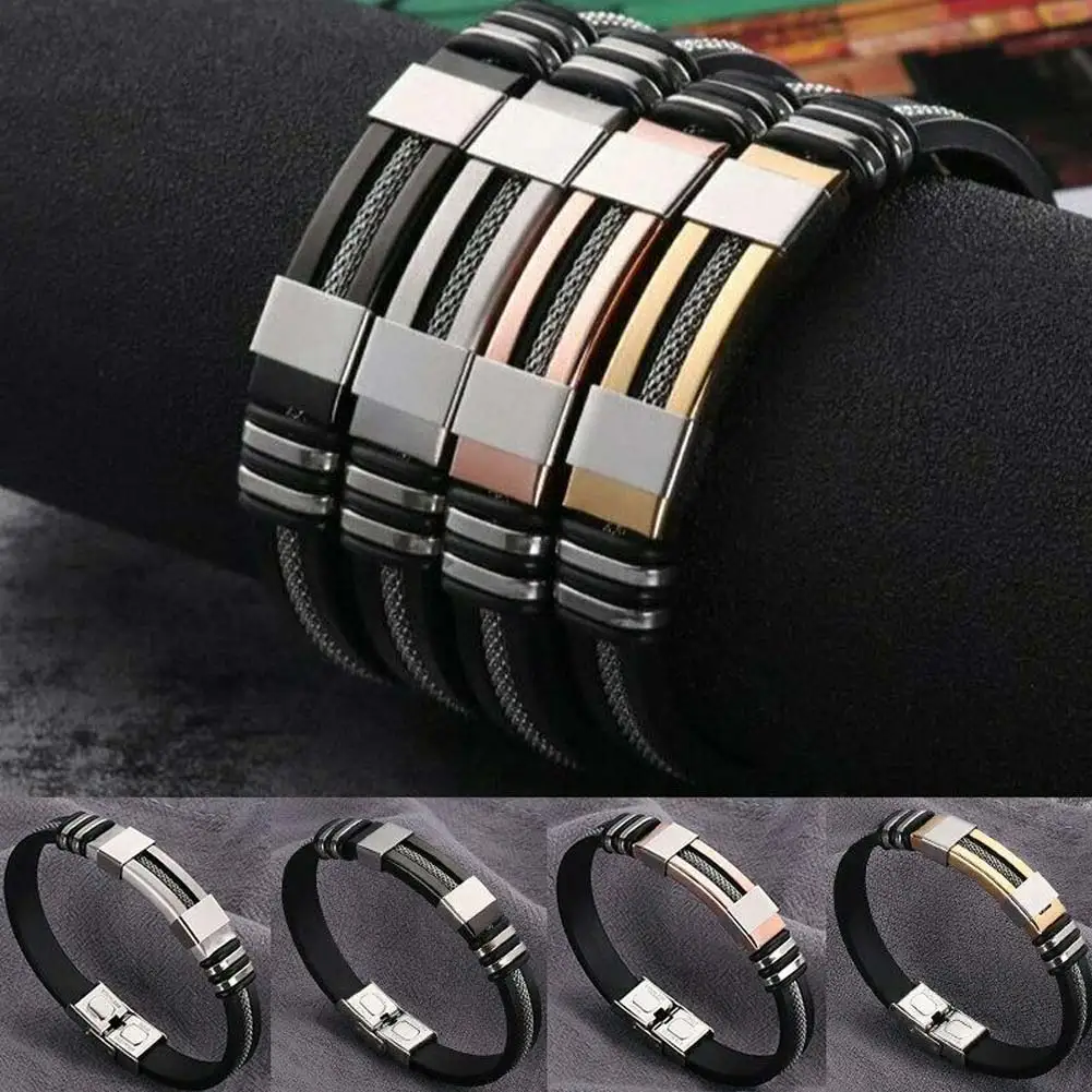 Мужские изделия из титановой стали силиконовый браслет повязка манжеты Браслеты