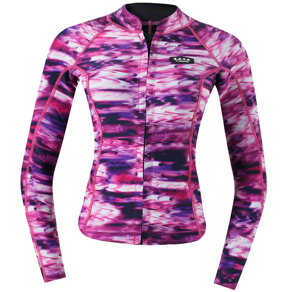 Women 2mm Neoprene Long Sleeve Jacket Front Zipper Wetsuit Top
