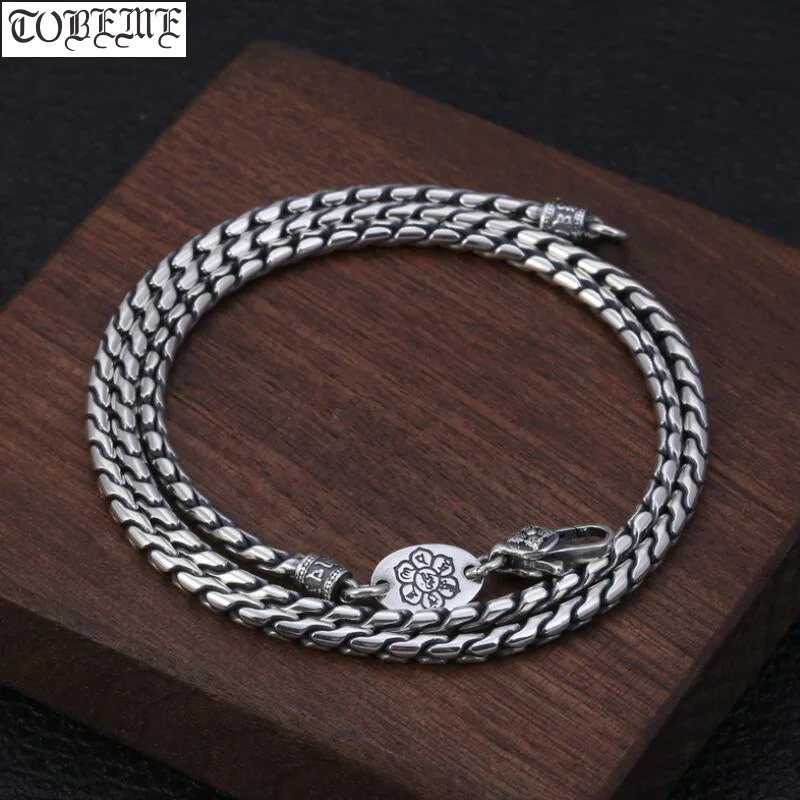 NEW 100% 925 Silver Tibetan Six Words Necklace Silver Buddhist OM Vajra Dorje Necklace Real 925 Sterling Tibetan Necklace