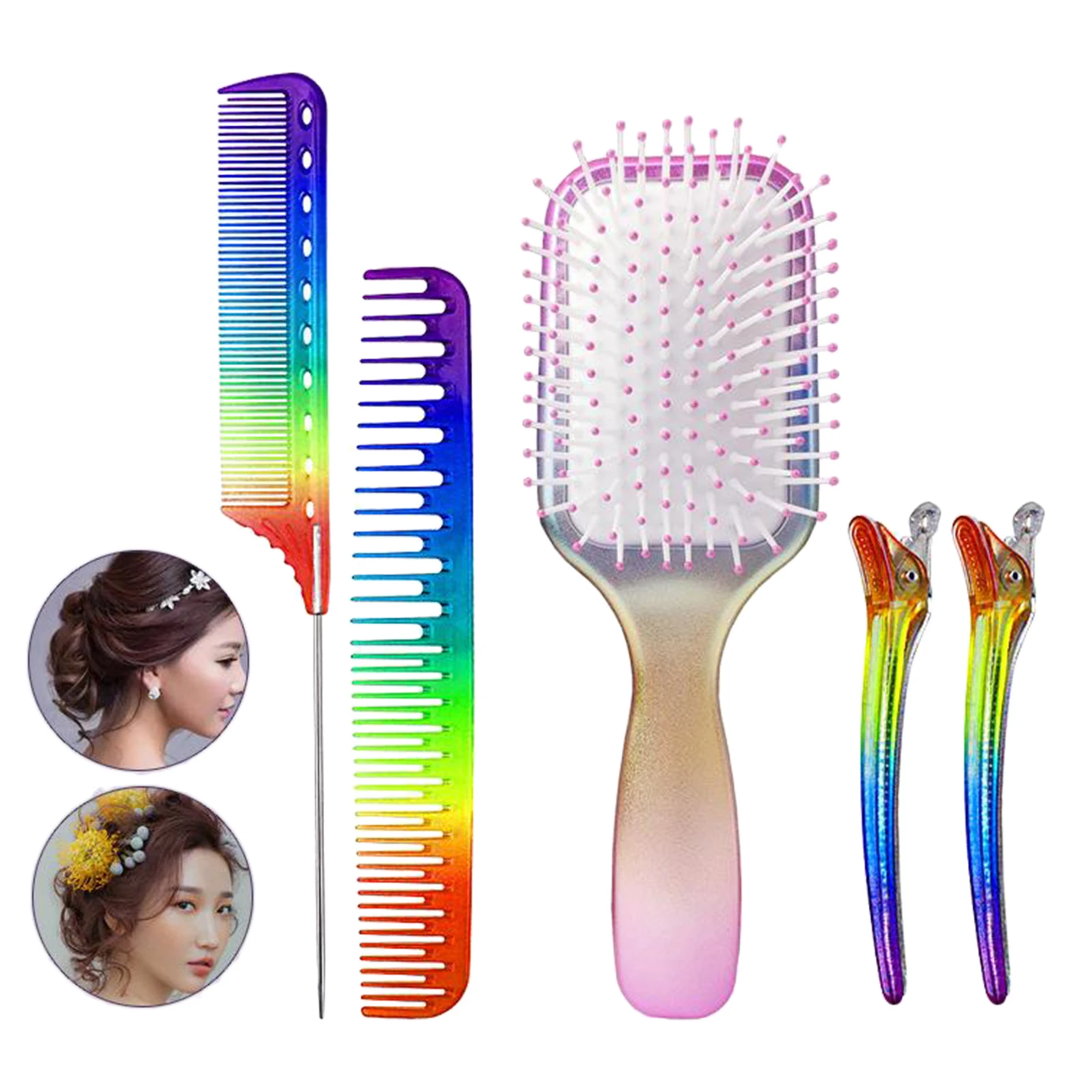 

4PCS Rainbow Air Cushion Comb No Knots with 2 Clips for Hair Detangling Combing
