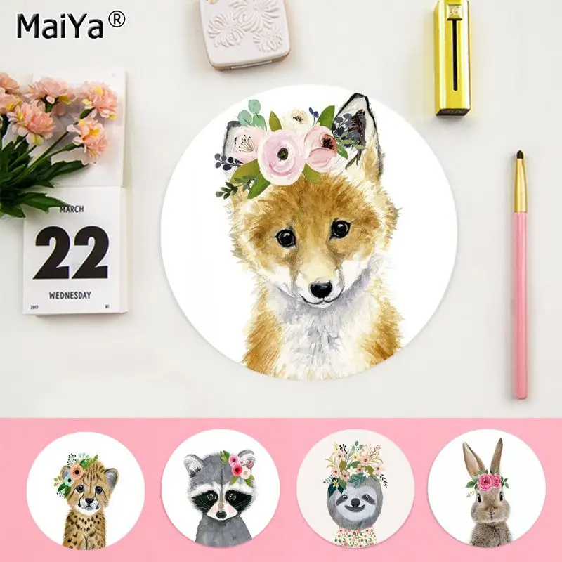

Maiya Animal wearing flower hedgehog cow dog cat fox Computer Gaming round Mousemats gaming Mousepad Rug For PC Laptop Notebook