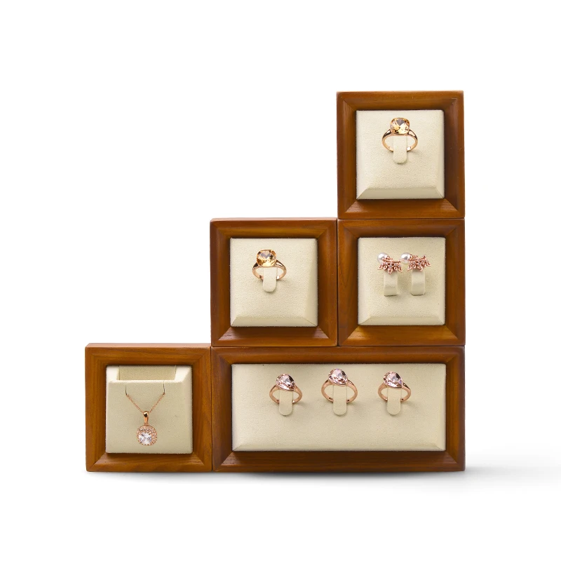 Oirlv Wooden Beige Jewelry Display SetRing Tray Necklace Tray Jewelry Organizer Jewelry Tray Display Jewelry Holder