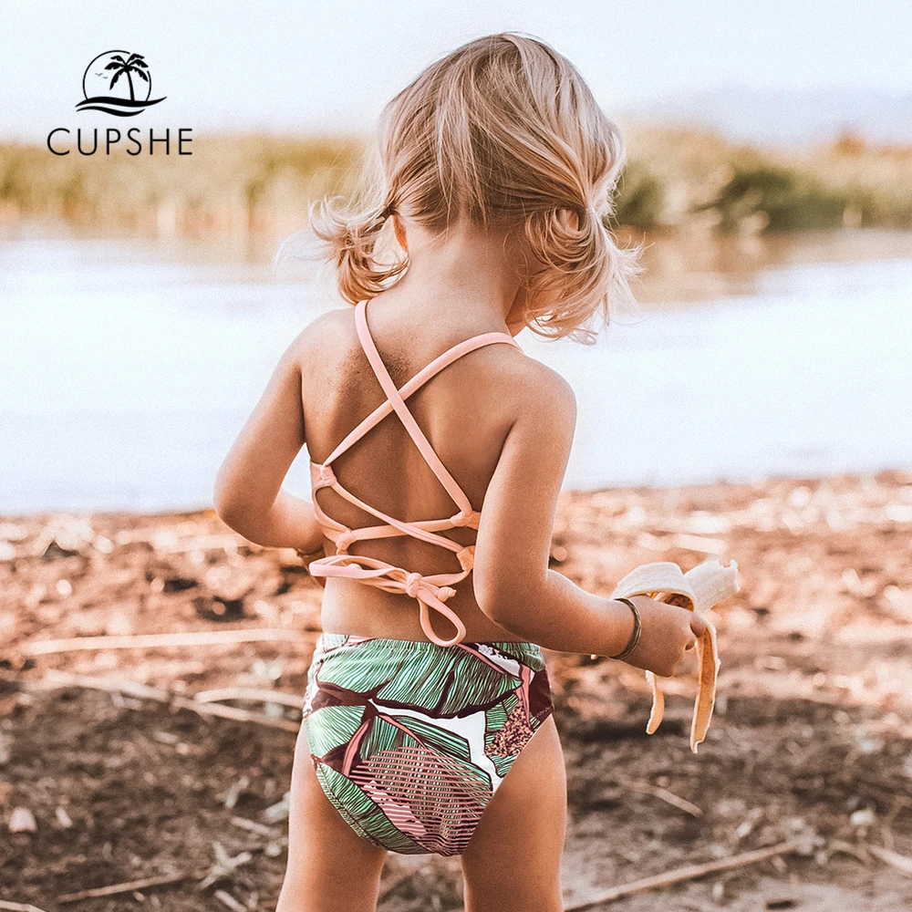 Бикини CUPSHE с принтом розовых листьев на шнуровке высокой талией комплекты для