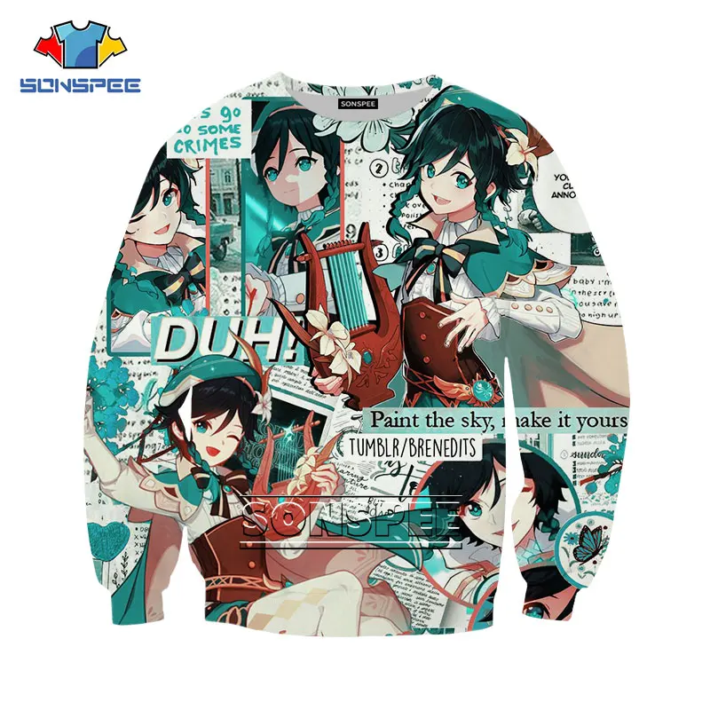 

SONSPEE New Fashion Anime Girl Loli Sweatshirt Men Women Tracksuit 3D Print Genshin Impact Long Sleeve O-Neck Oversized Pullover
