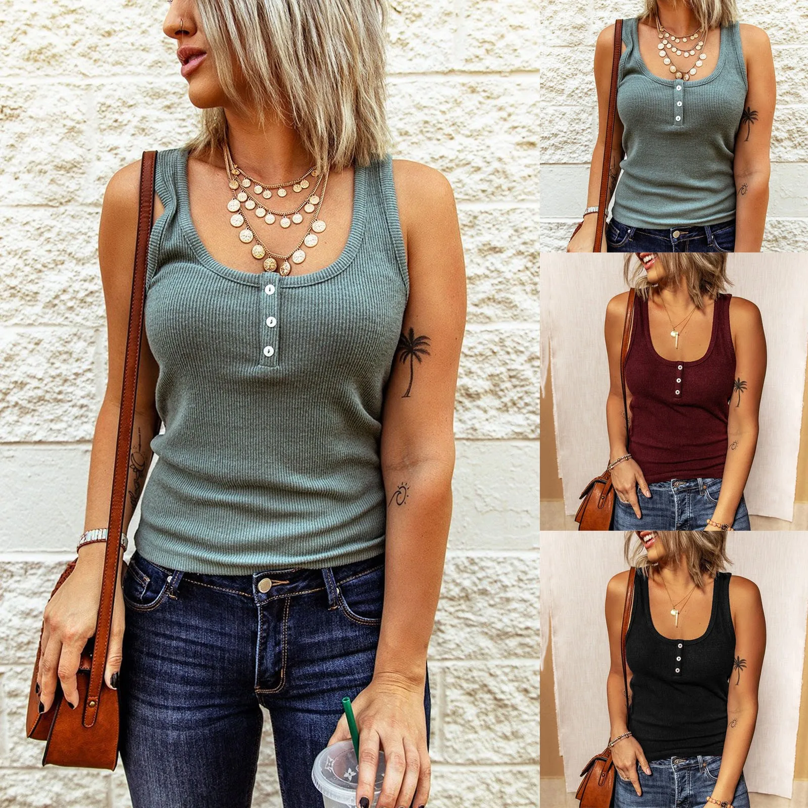 Майка женская дышащая на пуговицах пикантный облегающий Топ модный жилет