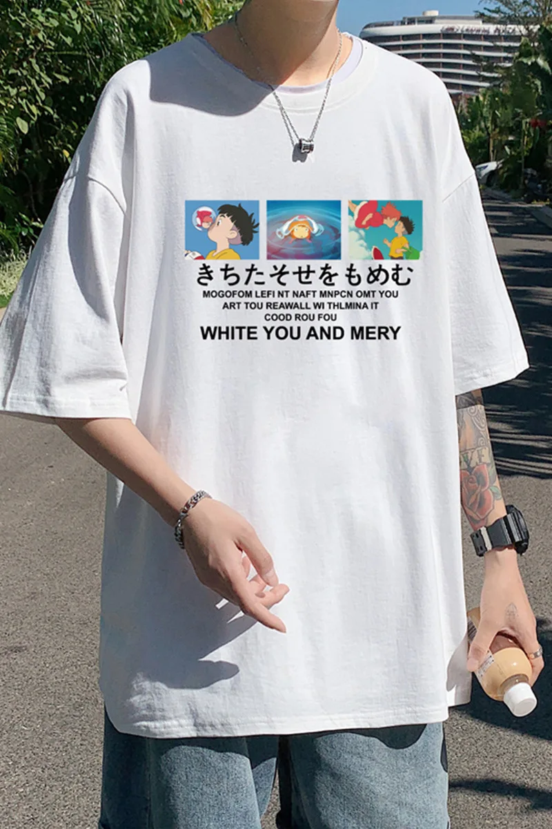 

2021 Cartoon Ponyo Short Sleeve T-shirt Men's Loose All-Match and Cute Student Half Sleeve