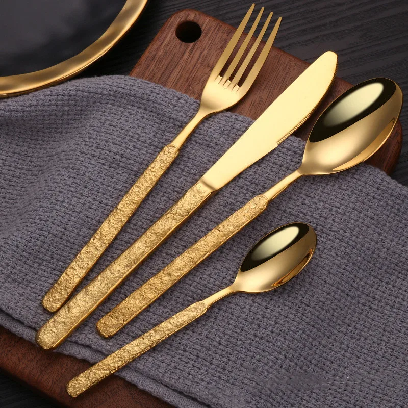 

401 Stainless Steel Tableware Set 7pcs Vintage Cutlery Set Top Fork Knive Spoon Set Kitchen Dinnerware Dinner Set Dropshipping