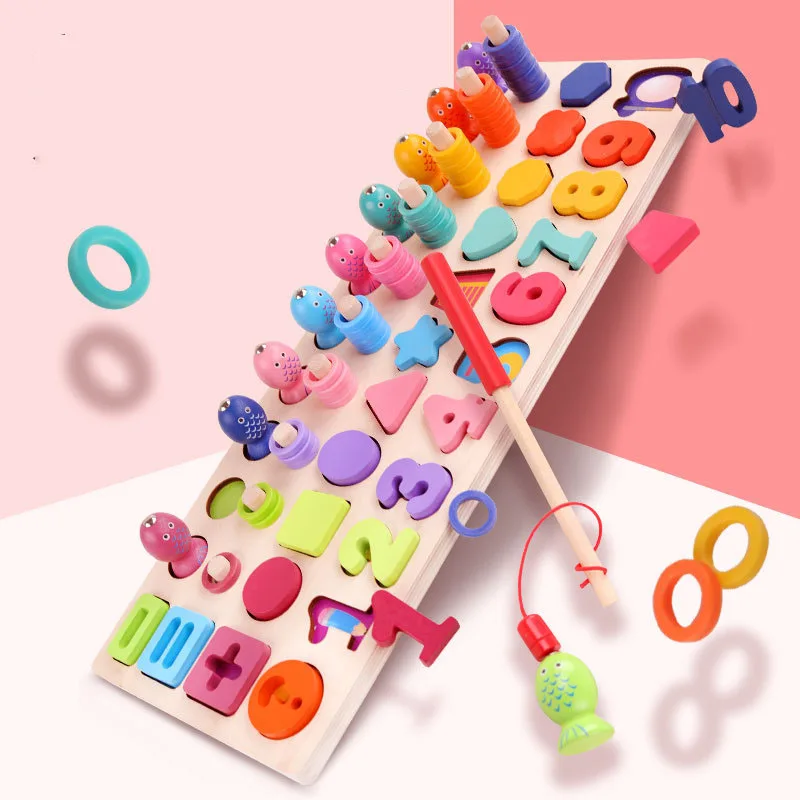 

Children Educational Montessori Materials Wooden Toys Magnetic Fishing Game Count Shape Cognition Math Toy For Kids Gifts