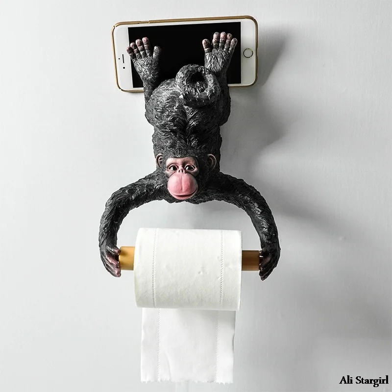 Perchero de papel higi&eacute;nico para ba&ntilde;o, soporte de toalla de resina impermeable, creativo, para colgar en la pared-0