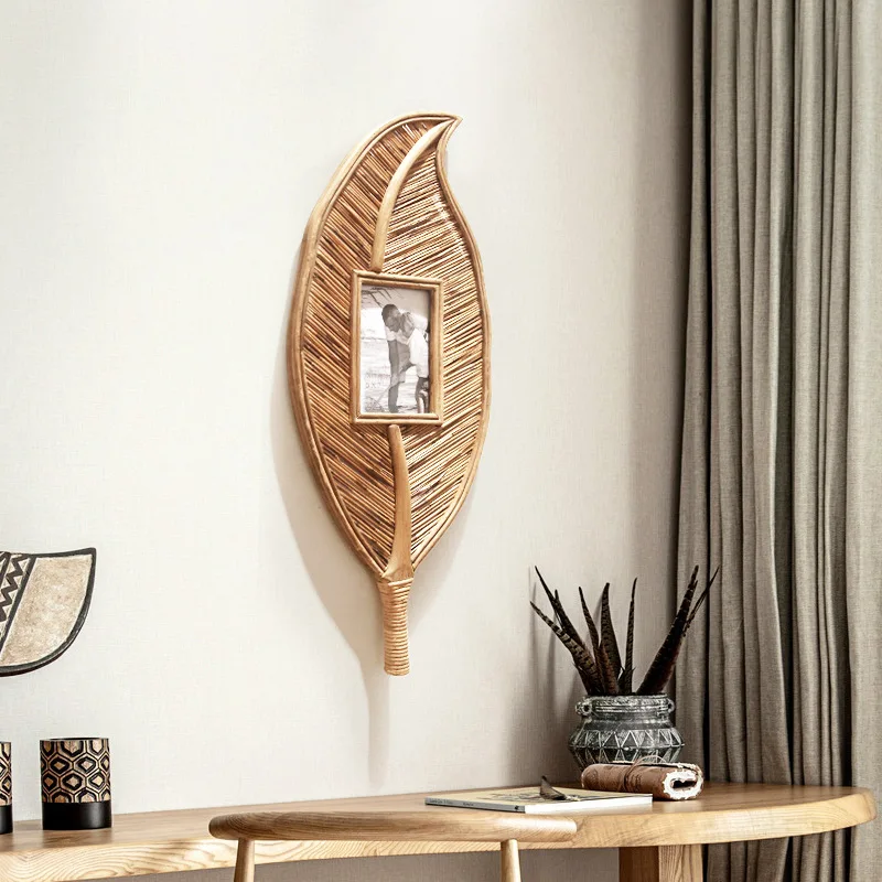 

New Chinese Style Porch Corridor Vertical Version Chinese Style Retro Decorative Painting Solid Wood Reed Photo Frame Pendant