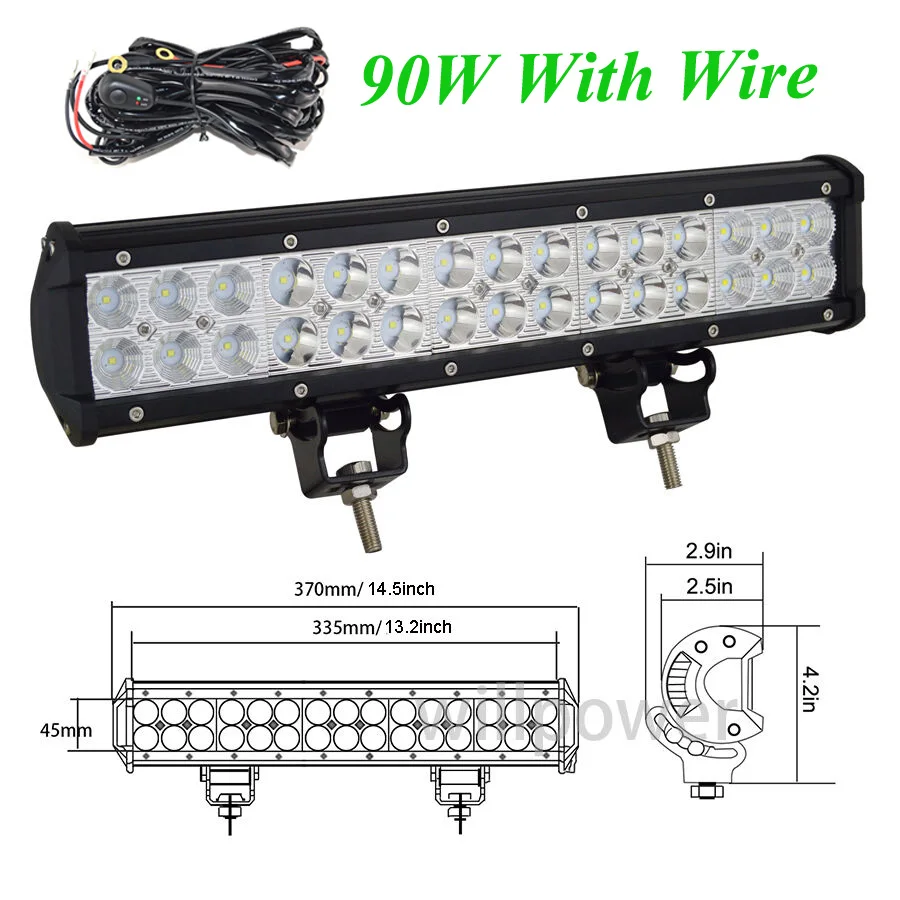 1PC 90W With Wire 1/2 шт. 18 Вт 36 Вт 72W фары для 108 Вт Светодиодный светильник бар Подсветка 12v точечное освещение комбинированный балка для грузовика трактор ATV SUV 4X4 4WD внедорожный головной светильник s - Цвет: 1PC 90W With Wire
