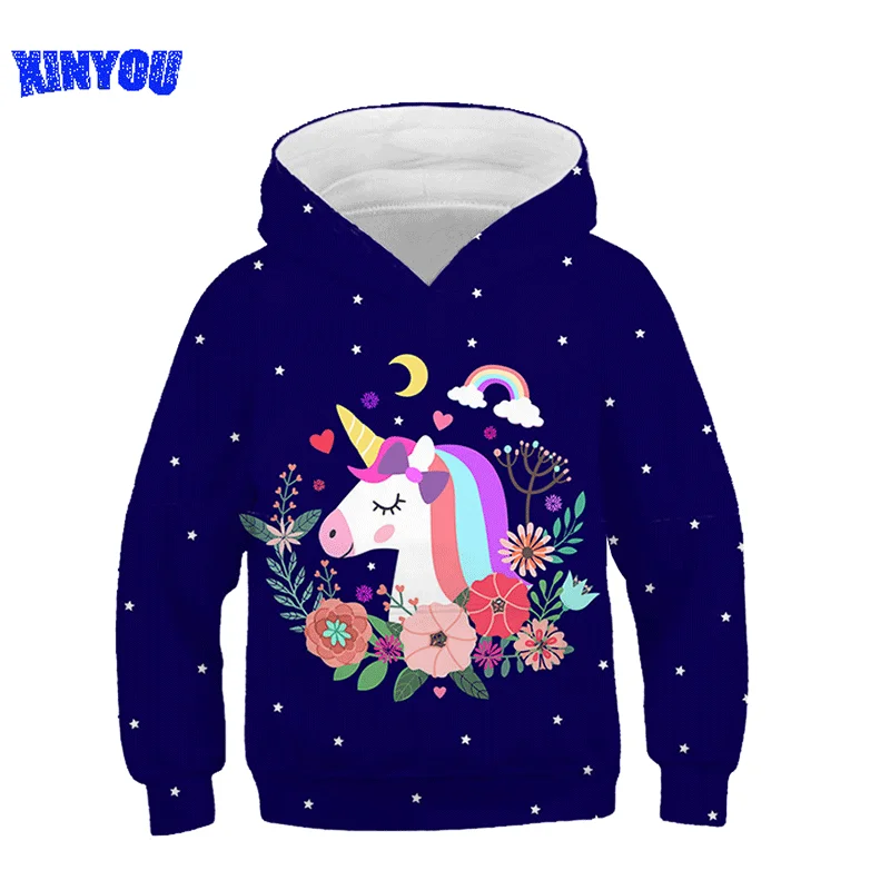 

2021 Spring new Kids Clothes Girls Sweatshirts With Hoodies Unicorn Hooded Sweater For Children Outwear Baby long Tops