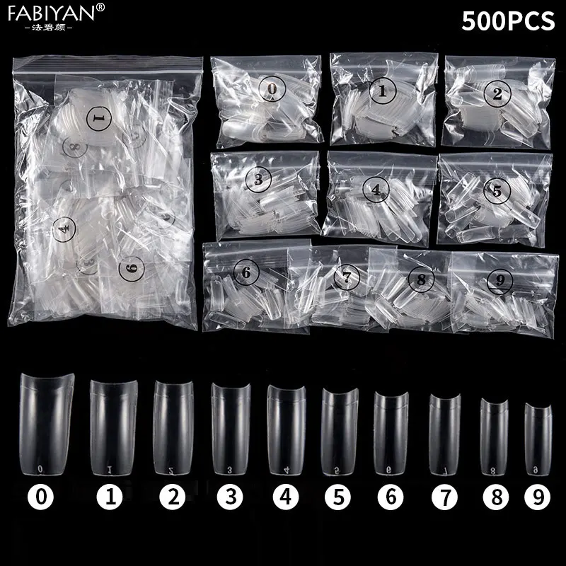 500Pcs with Package 100/500 шт Nail Art Поддельные Накладные, наполовину крышка Искусственные Советы Дизайн Прозрачный французские акриловые УФ цветной гель, "сделай сам", маникюрные инструменты - Цвет: 500Pcs with Package