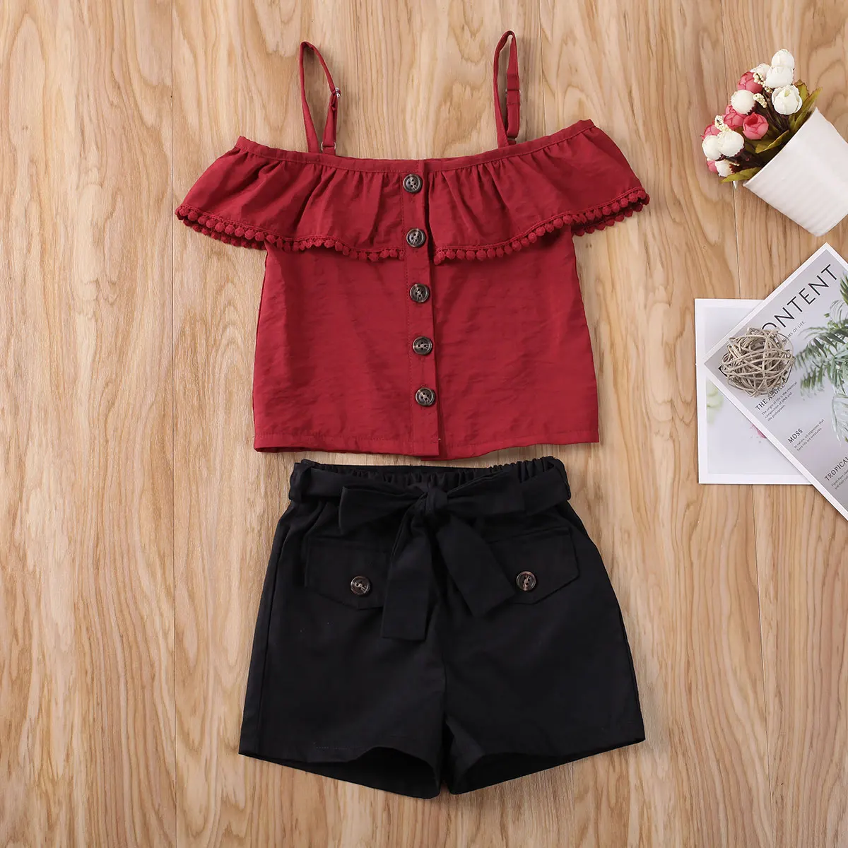 Комплекты одежды для маленьких девочек от 1 до 6 лет Однотонная футболка с