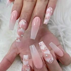 Сверхдлинные накладные ногти балерины, съемные с розовыми облаками, дизайн ногтей, носимые гвозди, накладные ногти с полным покрытием, накладные ногти, 24 шт.