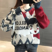 women sweater 2022 new arrival autumn and winter fashion letter cartoon female knitted pullover korean style hot sale a94