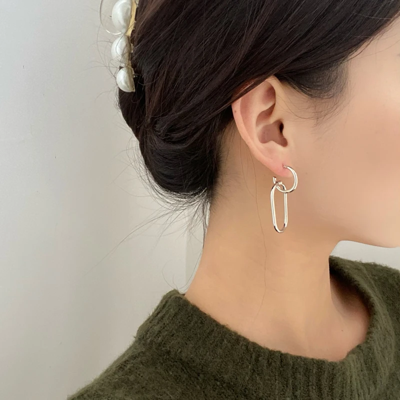 

Modern Jewelry Oval Drop Earrings Popular Design Metal Alloy Golden Silvery Plating Metallic Earrings For Women Girls Gifts